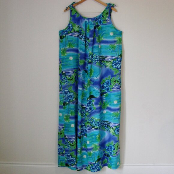 Vintage 70s 80s Hawaiian Maxi Dress Muumuu Floral Tropical Hilo Hattie One Size - Picture 8 of 13
